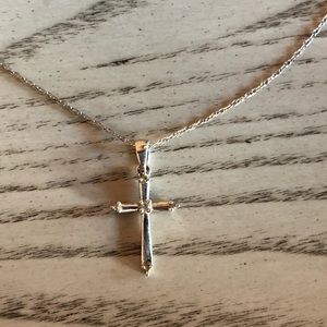 14K White Gold and Diamond Cross Necklace